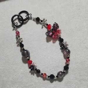 Handcrafted Red & Black Butterfly Beaded Phone Bracelet/ Bag Charm